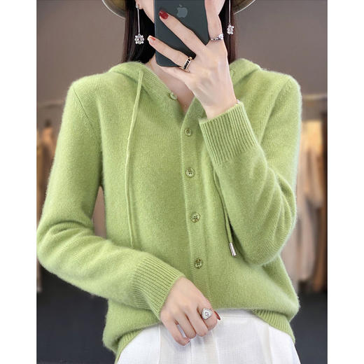 QH-RY379连帽针织开衫女秋冬新款上衣宽松短款毛衣外搭帽衫卫衣韩版外搭 商品图5