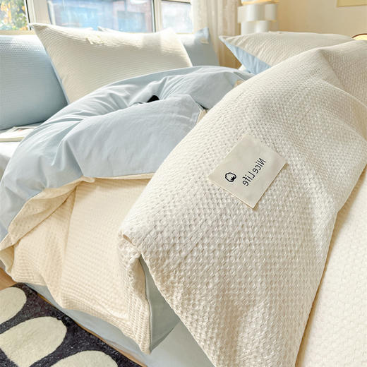 水洗棉华夫格四件套简约纯棉床单被罩南通床上用品全棉三件套被套 商品图11