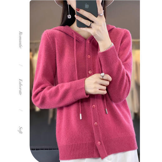 QH-RY379连帽针织开衫女秋冬新款上衣宽松短款毛衣外搭帽衫卫衣韩版外搭 商品图6