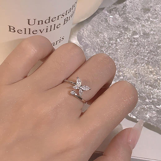 KADER卡蒂罗 冰晶蝴蝶 翩翩蝶舞造型设计梦幻开口可调节 S925银 戒指 女款 银白色 商品图2
