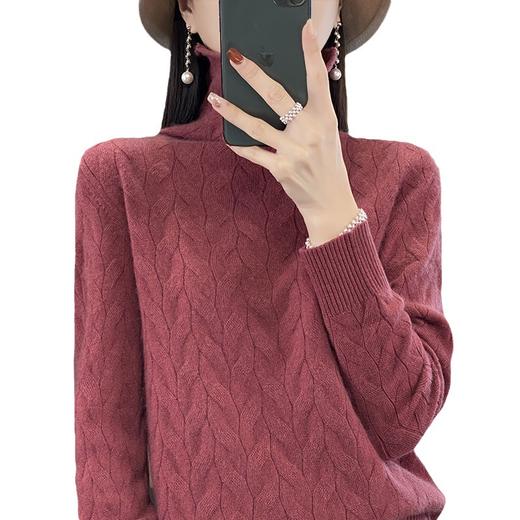 QH-RY206纯色绞花百搭针织打底衫上衣秋冬新款堆堆领针织衫女士韩版高领 商品图4