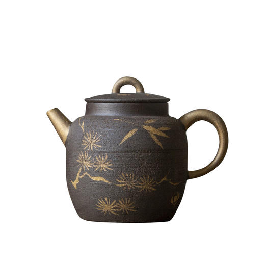 茶香记 原矿陶泥手绘岁寒三友小壶110ml描金手工泡茶壶拙朴茶具 商品图4