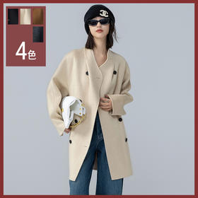 馥迦长款中款立领多扣骆驼绒大衣外套