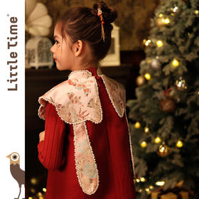 littletime女童中国风披肩背心裙新款毛呢连衣裙新年马甲公主汉服