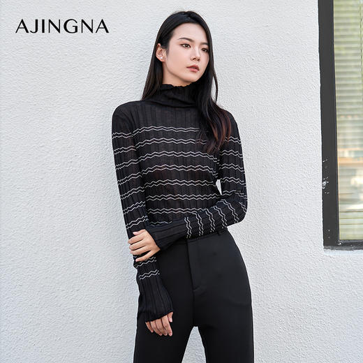 【商场同款】阿菁娜高领时尚条纹打底衫上衣A28Q301100 商品图1