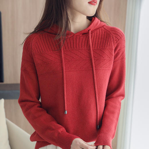 QH-XFT--128秋冬新款针织卫衣女连帽宽松长袖上衣百搭带帽毛衣打底衫短款 商品图0