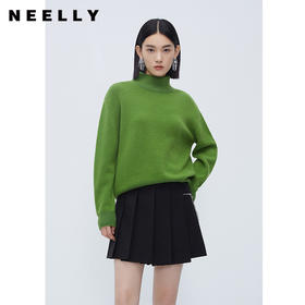 NEELLY纳俪商场同款100%绵羊毛高领套头针织衫冬经典纯色宽松毛衣N23113A01181