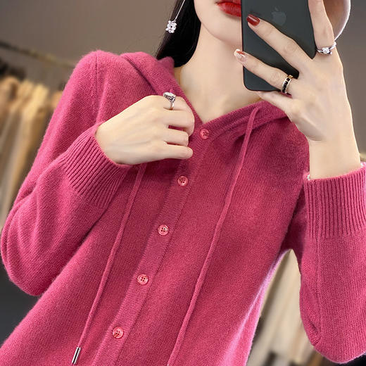 QH-RY379连帽针织开衫女秋冬新款上衣宽松短款毛衣外搭帽衫卫衣韩版外搭 商品图2