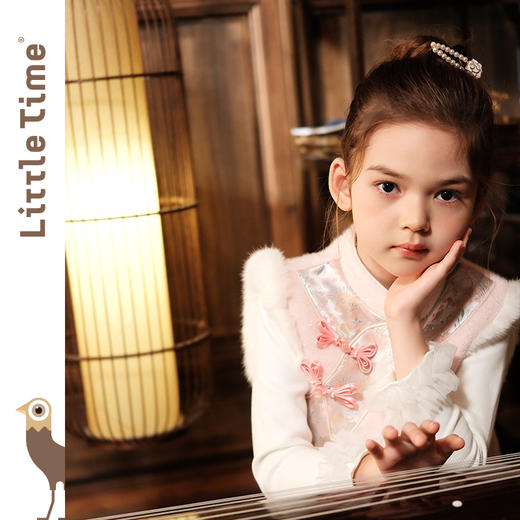 littletime冬装女童国风拜年服无袖唐装加厚碎花马甲裙毛呢背心裙 商品图2