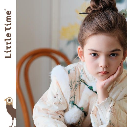 littletime冬季女童唐装国风旗袍长袖夹棉连衣裙毛绒拼接拜年裙 商品图2