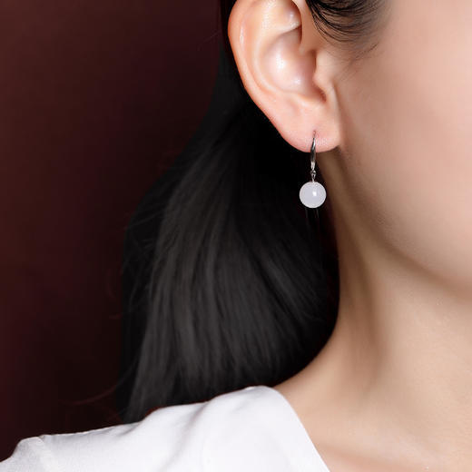 【一池春水】S925银和田玉白玉圆珠耳饰【CW-23088】 商品图3