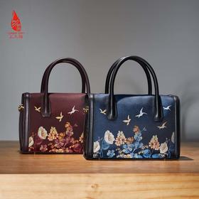 SAINTJOY/上久楷 女士宋锦拎包 黑色 酒红 生机 拎包 BWS23A0801