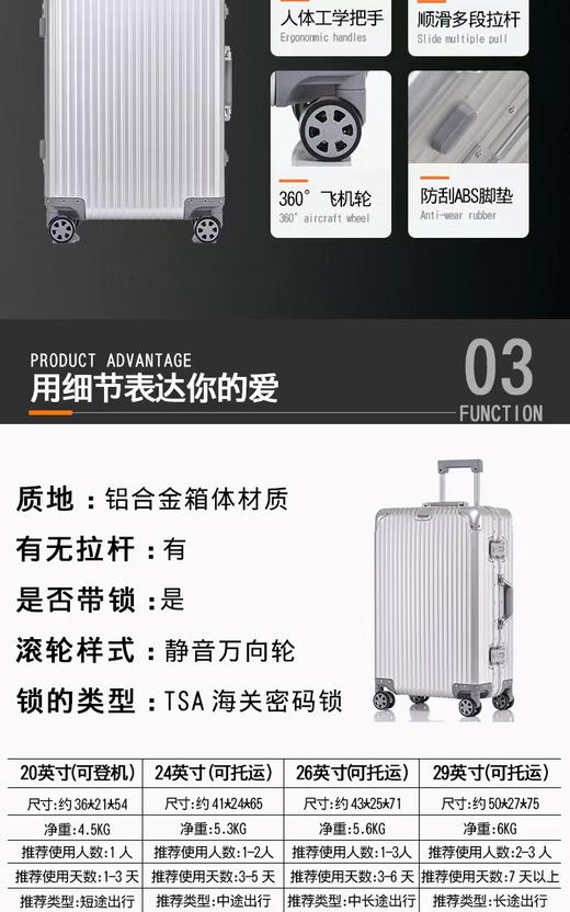 RIMOWA日默瓦行李箱新款拉杆箱登机箱金属托运箱(无主标)（非质量问题不退换，不接受中途退单） 商品图7