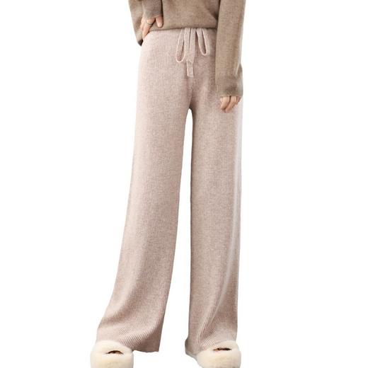 QH-DMR281秋冬新款高腰针织阔腿裤女拖地裤休闲慵懒风直筒长裤子女批发 商品图4