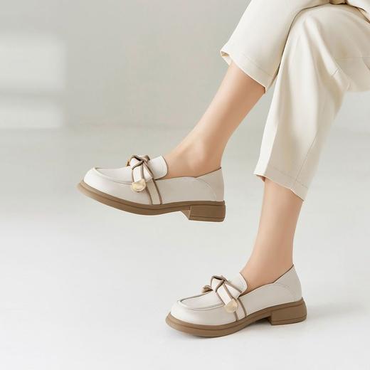ZHR蝴蝶结乐福鞋女2023秋冬新款小皮鞋英伦风时尚百搭大头鞋子女 商品图7