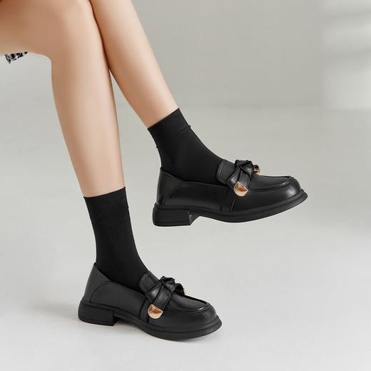 ZHR蝴蝶结乐福鞋女2023秋冬新款小皮鞋英伦风时尚百搭大头鞋子女 商品图2
