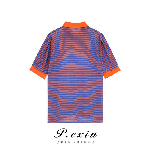 01-1 潘依绣丁丁宠粉夏季韩版Polo领撞色条纹休闲百搭短袖T恤 K15311 商品图1