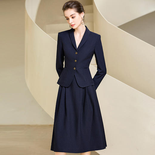 IWY/藏青色高级职业套裙冬季加厚气质干练西装半裙酒店前台接待工作服233017C1+S2 商品图0