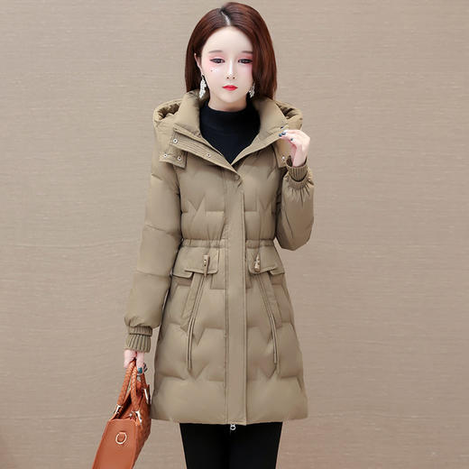 时尚保暖羽绒服，冬季女装连帽羽绒服中长款妈妈装休闲羽绒服外套QYM-HSY-S23D021-Y 商品图1