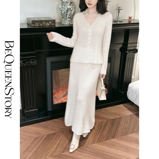 BeQueenStory【暖冬情人】优雅百搭羊驼毛马海毛纱线绵羊毛针织套装 商品图4