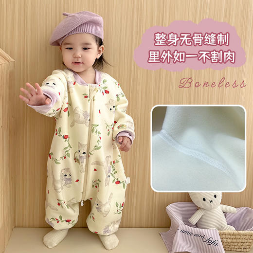 【一件可以过冬喔！高密加绒更保暖】婴儿加厚奥粒绒无骨睡袋，儿童加绒秋冬连体睡衣 宝宝分腿大童防踢被，可调节裤腿，铛部方便 商品图1