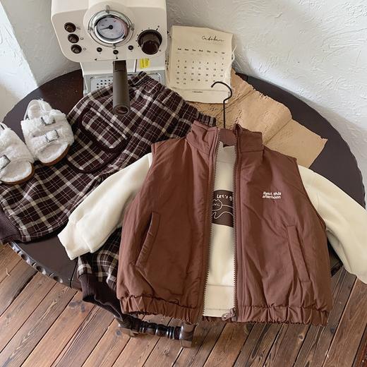 双12抢先购！【酷感十足！抗寒无忧】冬季儿童加棉马甲拉链衫，小男童个性百搭棉服 加厚外套刺绣背心 多功能搭配,轻便舒适穿着 商品图2