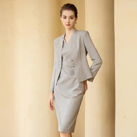 IWY/灰色西装外套连衣裙女正式场合套装裙气质职场上班工作服233025CQ1