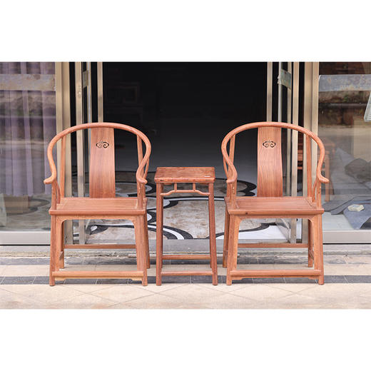 缅甸花梨如意云纹独板圈椅三件套红木家具（运费到付） 商品图0