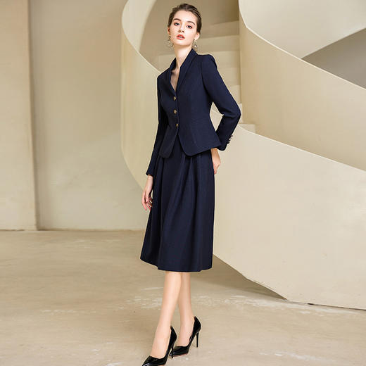 IWY/藏青色高级职业套裙冬季加厚气质干练西装半裙酒店前台接待工作服233017C1+S2 商品图2