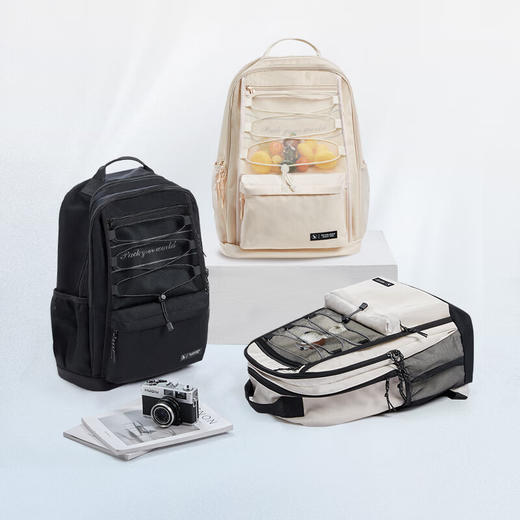 爱华仕电脑包男 15.6英寸双肩包女出差旅行通勤背包学生书包4712米白色 商品图1