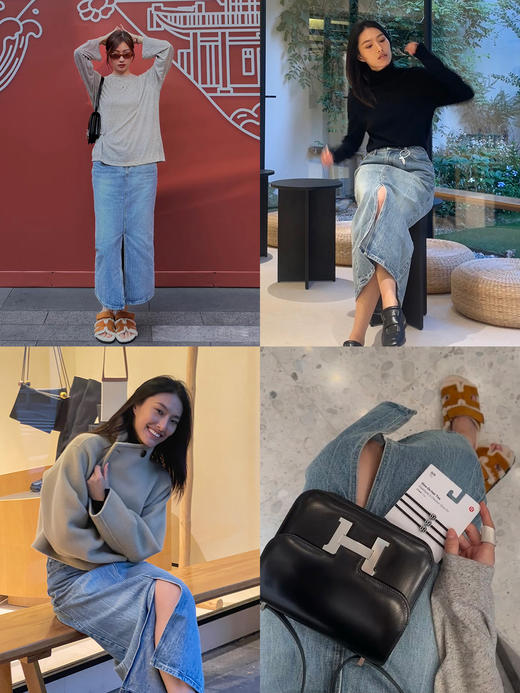 HIDEMI 水洗牛仔龟裂纹口袋开衩式丹宁系列半身裙 商品图1