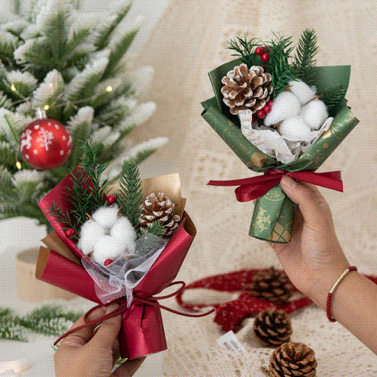 【圣诞时光！送你的温暖】圣诞礼物圣诞花束礼盒DIY搭配，创意礼物棉花松果送女朋友麋鹿圣诞，精美包装