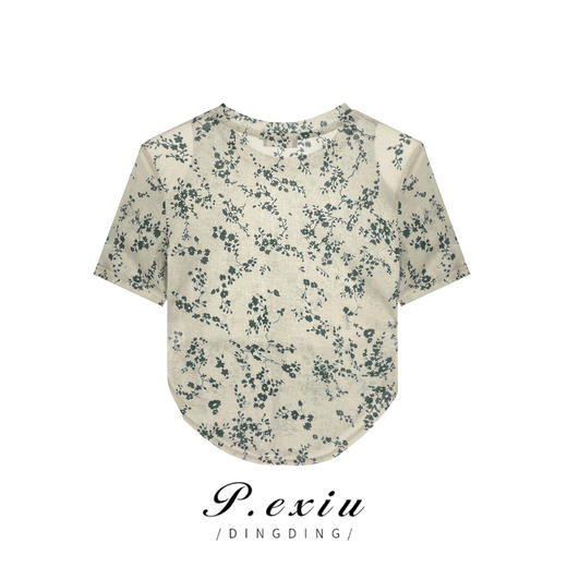 03-3潘依绣丁丁宠粉夏季新款碎花复古设计不规则圆领百搭T恤 K15188 商品图1