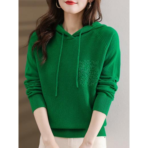 秋冬新款针织打底衫，宽松显瘦短款上衣洋气厚100羊毛衫女连帽毛衣CC-101-96865 商品图1