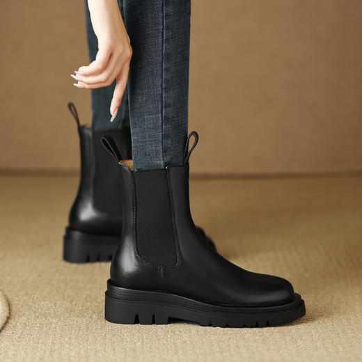 舒适保暖，纯色真皮羊羔毛里厚底短靴MSF-M7551-2 商品图7