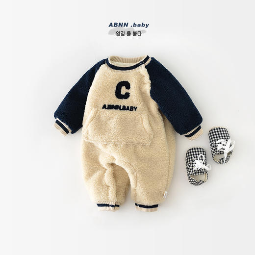 双12抢先购！【冬日必备！ 魔法般温暖】婴儿连体衣冬季冬装毛毛衣棉服，男女宝宝加绒儿童外出抱衣加厚爬服，加绒面料，穿上更暖和；巧妙设计，轻松穿脱 商品图0