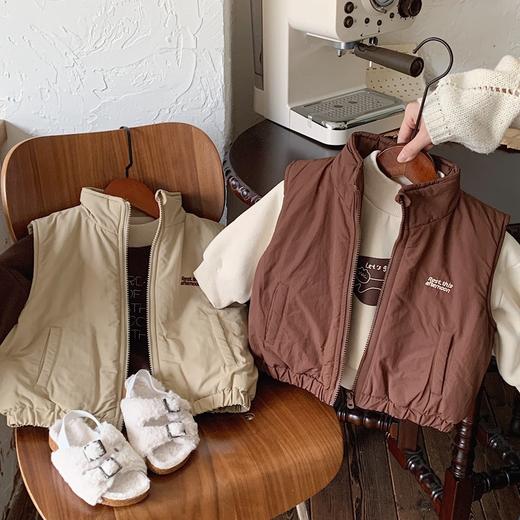 双12抢先购！【酷感十足！抗寒无忧】冬季儿童加棉马甲拉链衫，小男童个性百搭棉服 加厚外套刺绣背心 多功能搭配,轻便舒适穿着 商品图0