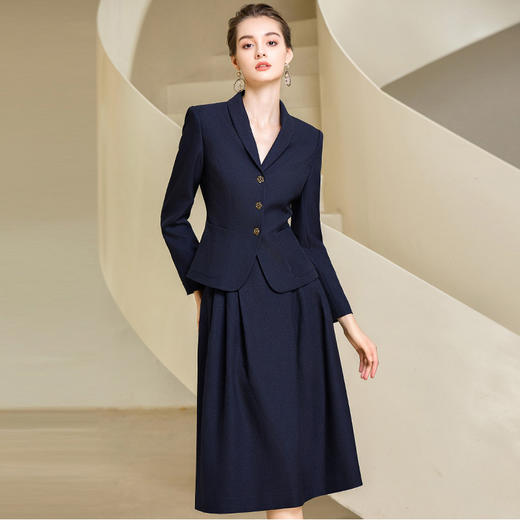 IWY/藏青色高级职业套裙冬季加厚气质干练西装半裙酒店前台接待工作服233017C1+S2 商品图1