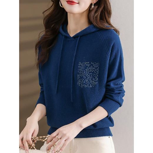 秋冬新款针织打底衫，宽松显瘦短款上衣洋气厚100羊毛衫女连帽毛衣CC-101-96865 商品图3