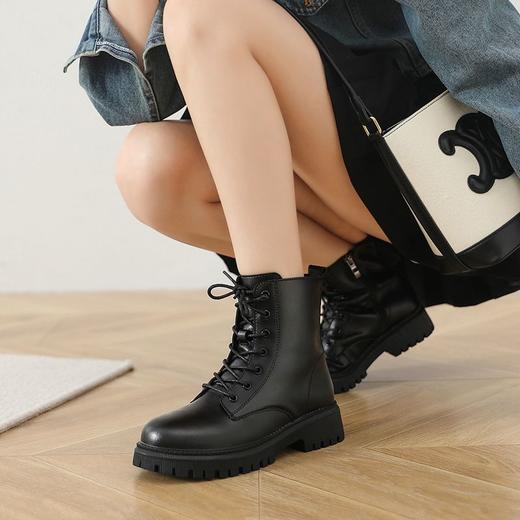 ZHR厚底马丁靴女2023秋冬新款时尚气质英伦风休闲百搭黑色女 商品图4