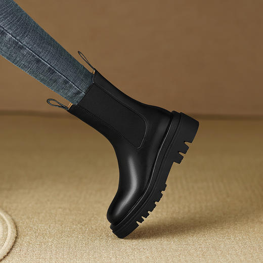 舒适保暖，纯色真皮羊羔毛里厚底短靴MSF-M7551-2 商品图9