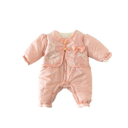 【舒适锁温！款式新颖】婴儿冬季棉衣女宝宝 中国风夹棉连体衣新生儿 加厚公主外出拜年服，亲肤柔软面料，呵护宝宝的每一寸肌肤 商品图4