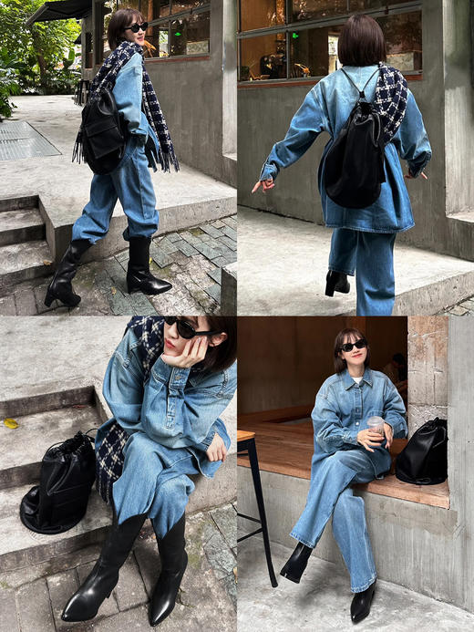 HIDEMI BOYBAG小男孩系列口袋双肩包 黑色环保皮/条纹帆布 商品图1