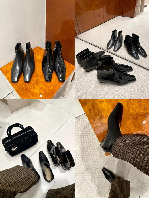 HIDEMI【当当同款】极简方尖头内增高踝靴短靴 牛皮/漆皮/麂皮 商品图3