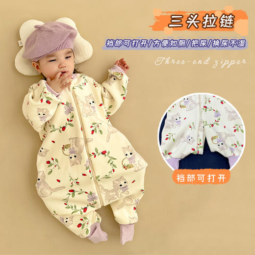 【一件可以过冬喔！高密加绒更保暖】婴儿加厚奥粒绒无骨睡袋，儿童加绒秋冬连体睡衣 宝宝分腿大童防踢被，可调节裤腿，铛部方便 商品图3