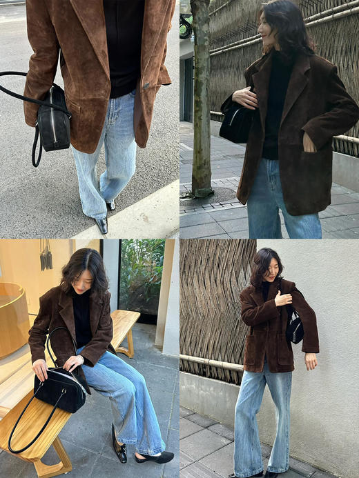 HIDEMI 麂皮大廓形极简西装皮衣皮裙套装 西装/短裙/长裙 商品图4