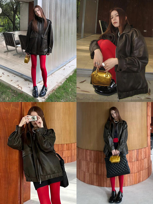 HIDEMI 小男孩系列新西兰复古做旧擦色羊皮工装口袋设计感皮夹克真皮皮衣大衣 商品图1