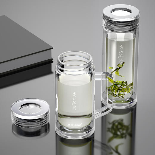 思宝官方旗舰店高山流水直筒男女士商务双层玻璃杯商场同款茶水杯 商品图2