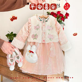 【中国风洋气套装，精致而美观】女宝宝秋冬装连衣裙 新生儿毛毛刺绣马甲两件套，柔软舒适的面料 穿脱便利