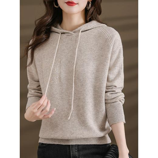 秋冬新款针织打底衫，宽松显瘦短款上衣洋气厚100羊毛衫女连帽毛衣CC-101-96865 商品图2